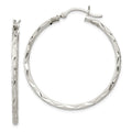 Sterling Silver Satin Diamond-cut 2x35mm Hoop Earrings, 35 x 2 mm