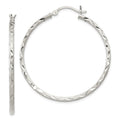 Sterling Silver Satin Diamond-cut 2x40mm Hoop Earrings, 40 x 2 mm