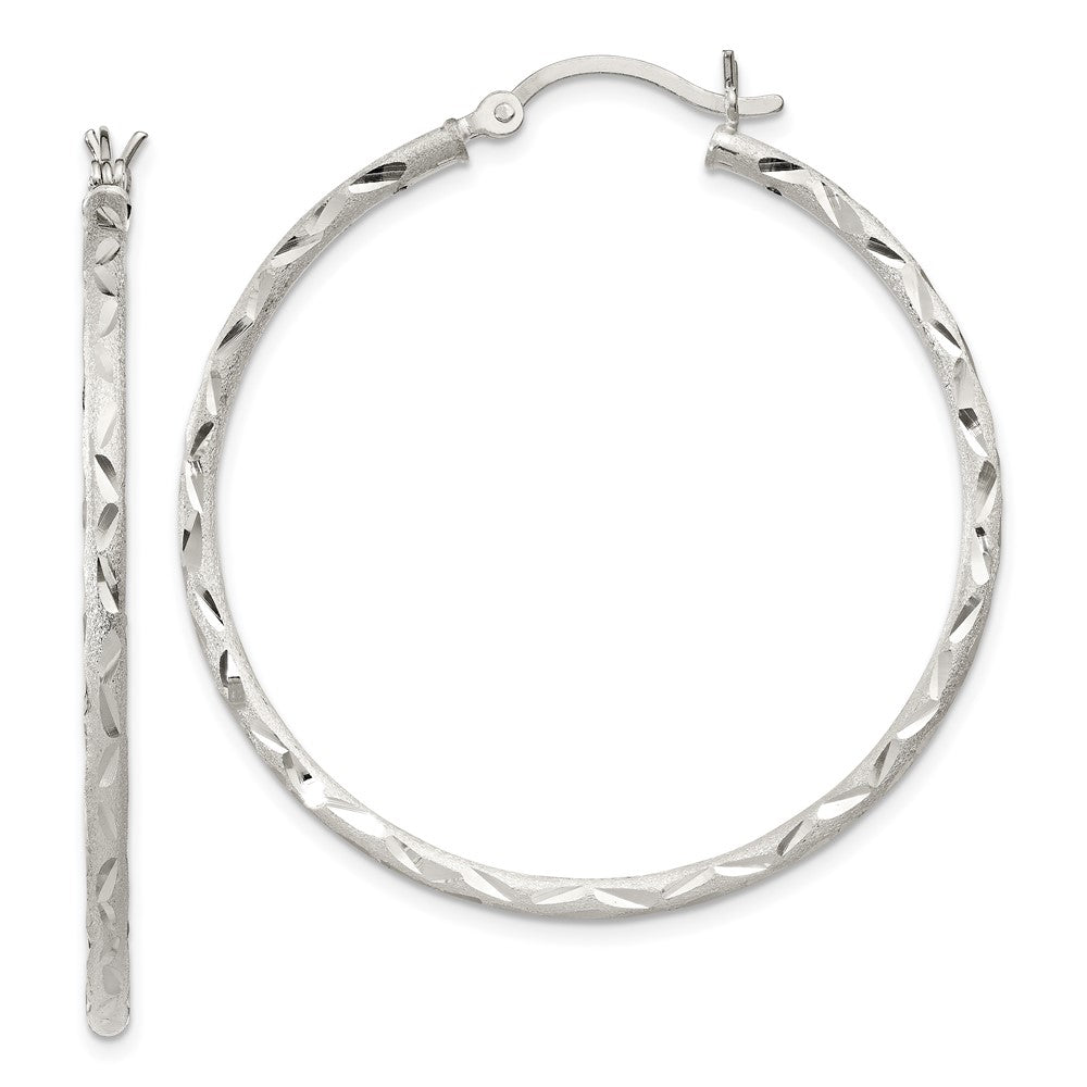 Sterling Silver Satin Diamond-cut 2x40mm Hoop Earrings, 40 x 2 mm