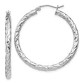 Sterling Silver Rhodium-plated Textured 3x35mm Hoop Earrings, 35 x 3 mm