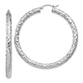 Sterling Silver Rhodium-plated Textured 4x50mm Hoop Earrings, 50 x 4 mm