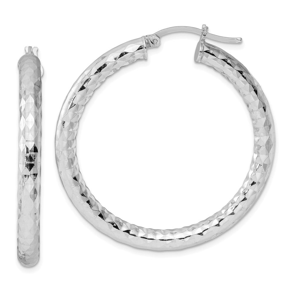 Sterling Silver Rhodium-plated Textured 4x40mm Hoop Earrings, 40 x 4 mm