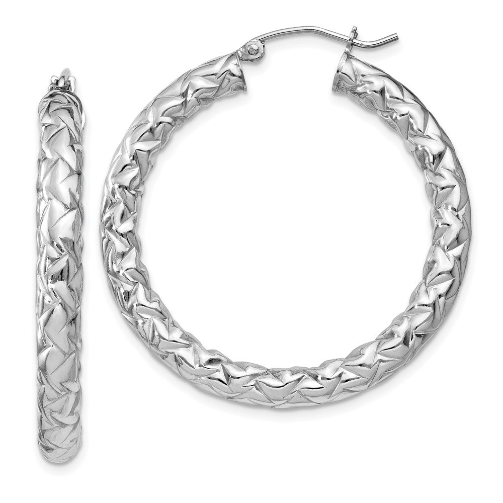 Sterling Silver Rhodium-plated Textured 4x35mm Hoop Earrings, 35 x 4 mm