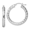 Sterling Silver Rhodium-plated Textured 4x30mm Hoop Earrings, 30 x 4 mm