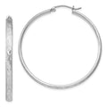 Sterling Silver Rhodium-plated 3mm Satin Diamond-cut Hoop Earrings, 41 x 41 mm