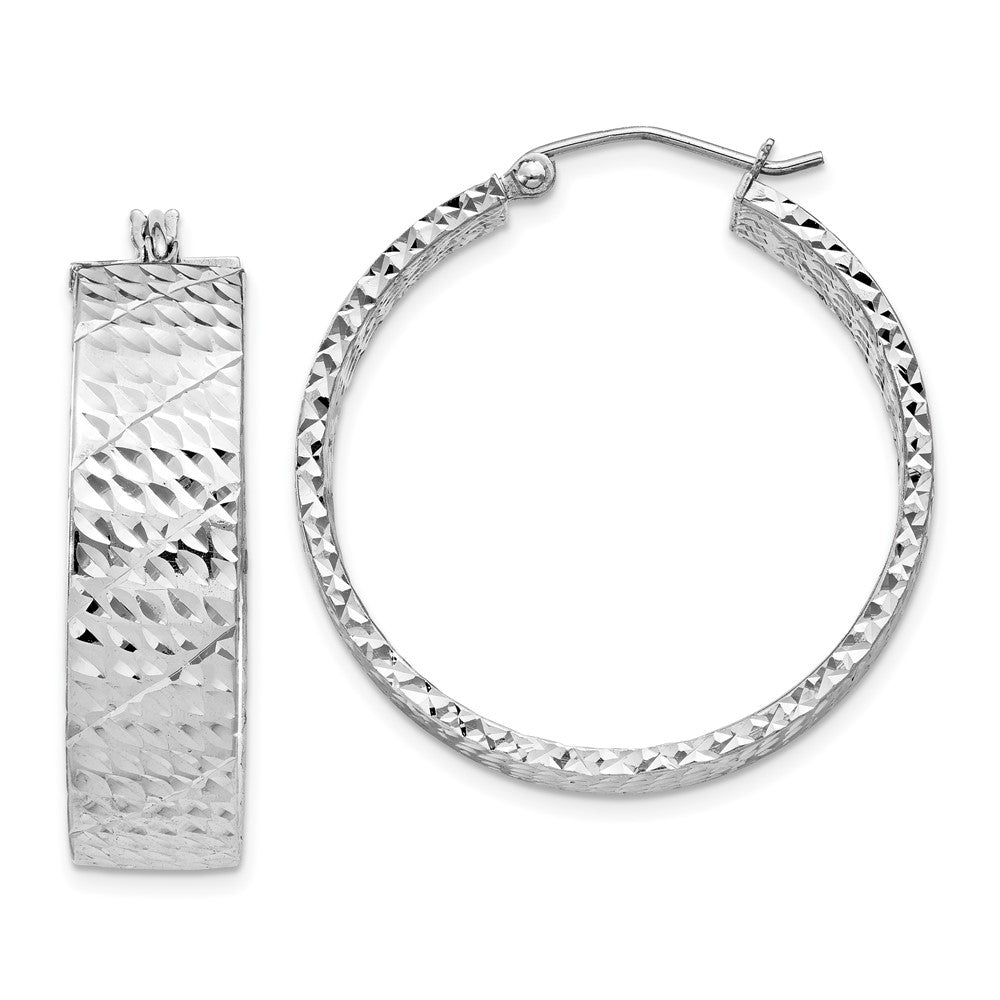 Sterling Silver Rhodium-plated Diamond-cut 7.75x30mm Hoop Earrings, 31 x 31 mm