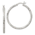 Sterling Silver 2.5mm Diamond-cut Laser-cut Hinged Hoop Earrings, 35 x 2.5 mm