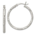 Sterling Silver 2.5mm Diamond-cut Laser-cut Hinged Hoop Earrings, 29 x 2.5 mm