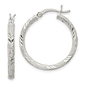 Sterling Silver 2.5mm Diamond-cut Laser-cut Hinged Hoop Earrings, 24 x 2.5 mm