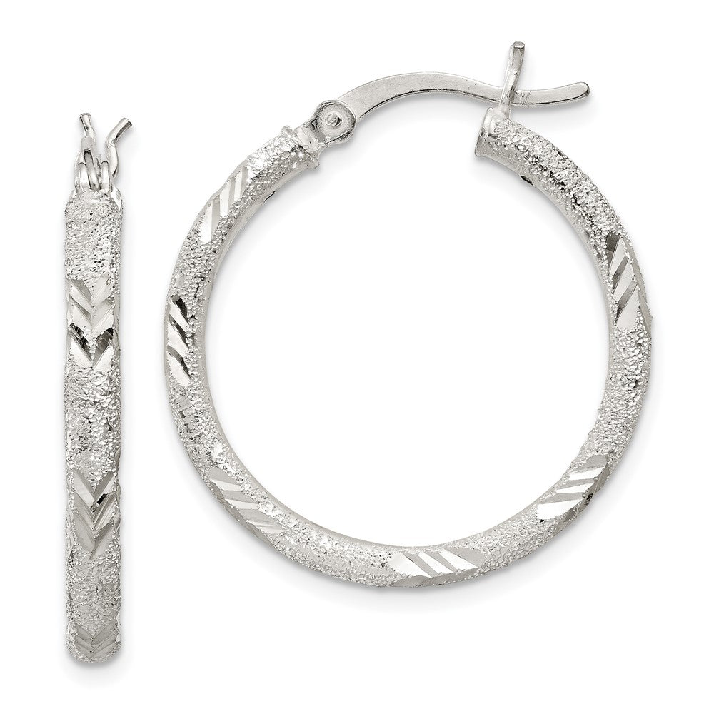 Sterling Silver 2.5mm Diamond-cut Laser-cut Hinged Hoop Earrings, 24 x 2.5 mm
