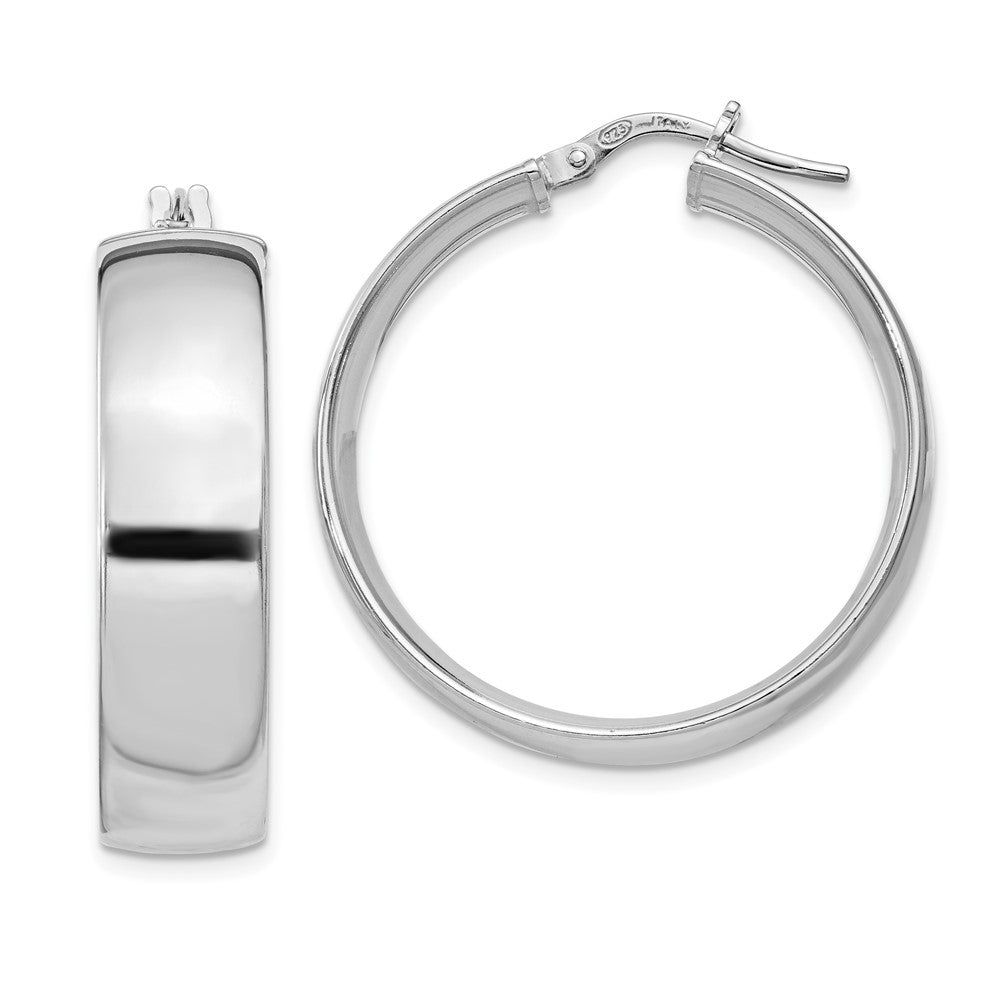 Sterling Silver Rhodium-plated 7x30mm Hoop Earrings, 30 x 7 mm