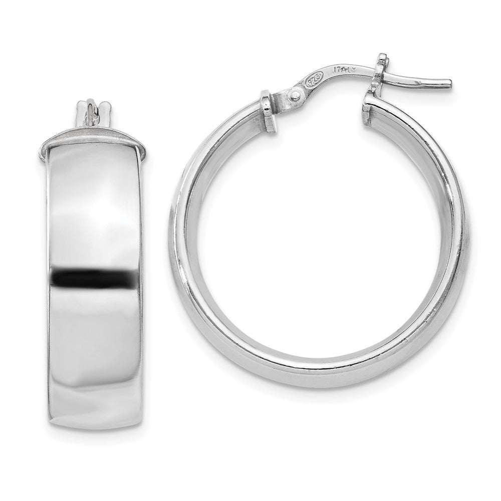 Sterling Silver Rhodium-plated 7.5x25mm Hoop Earrings, 25 x 7.5 mm