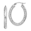 Sterling Silver RH-plated D/C Textured 4mm Oval Hoop Earrings, 33 x 4 mm