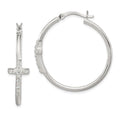 Sterling Silver Polished CZ Cross 2.5mm Round Hoop Earrings, 33 x 33 mm
