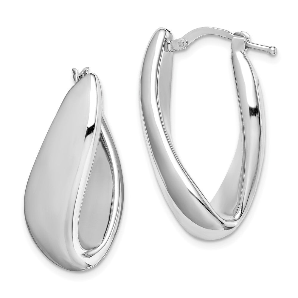 Sterling Silver RH-plated Polished Twist Hollow Oval Hoop Earrings, 30 x 17 mm