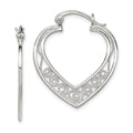 Sterling Silver Polished Filigree Heart Hoop Earrings, 29 x 25 mm