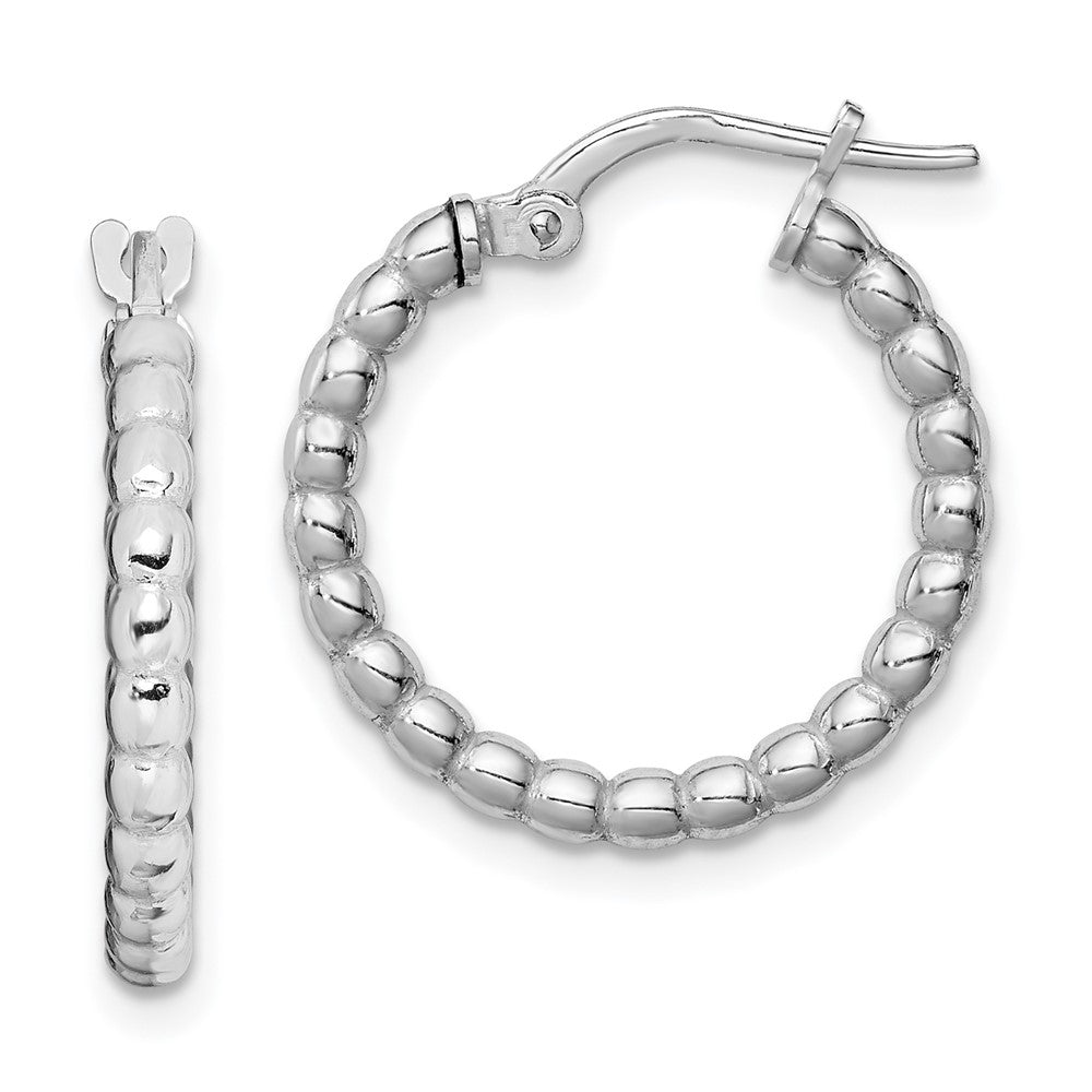 Sterling Silver Rhodium-plated Beaded 3x15mm Hoop Earrings, 15 x 3 mm
