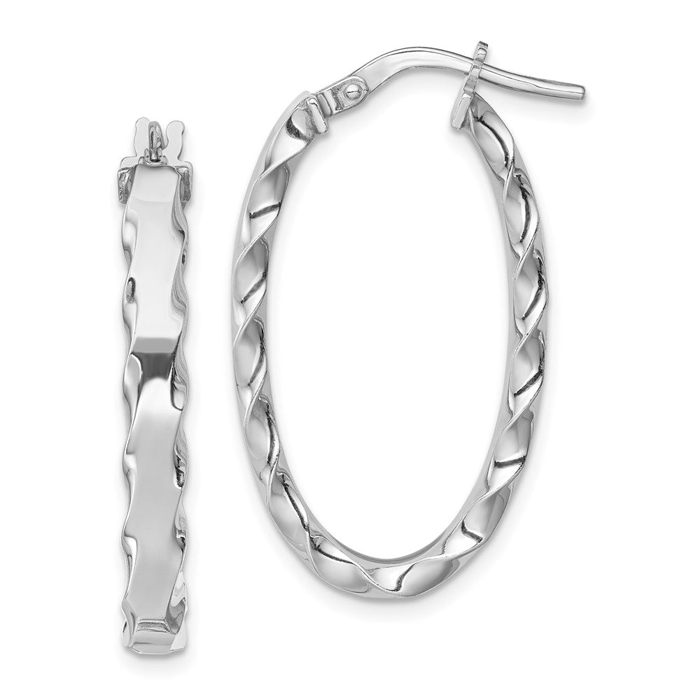 Sterling Silver RH-plated Scalloped Edge 4mm Oval Hoop Earrings, 32 x 4 mm
