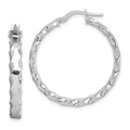 Sterling Silver RH-plated Scalloped Edge 4mm Round Hoop Earrings, 32 x 4 mm
