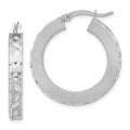 Sterling Silver Rhodium-plated Diamond-cut Round Hoop Earrings, 29.5 x 28 mm
