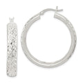 Sterling Silver Satin & Diamond-cut 5mm Round Hoop Earrings, 37 x 34 mm