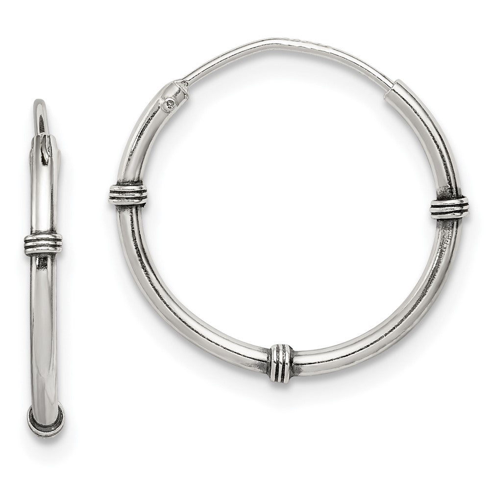 Sterling Silver Polished and Antiqued Endless Hoop Earrings, 18 x 1.75 mm