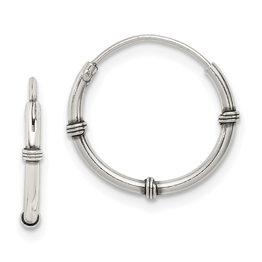 Sterling Silver Polished and Antiqued Endless Hoop Earrings, 15 x 1.75 mm