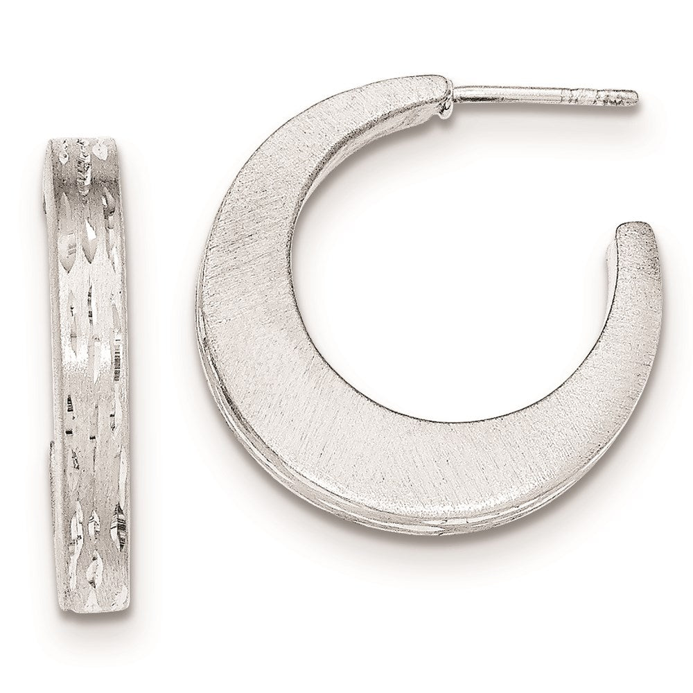 Sterling Silver Brushed/Diamond-cut Post Hoop Earrings, 26 x 26 mm