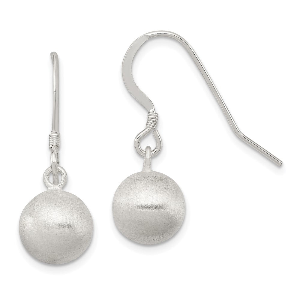 Sterling Silver Polished Laser-cut Ball 10mm Shepherd Hook Earrings, 26 x 11 mm
