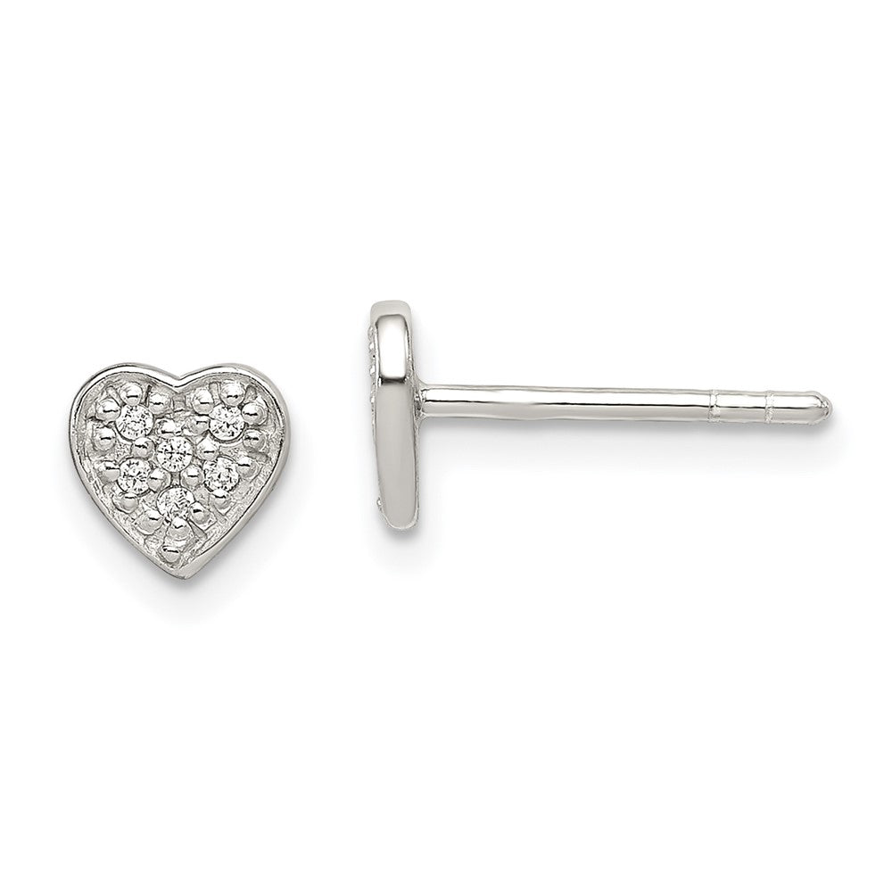 Sterling Silver CZ Heart Post Earrings, 6 x 7 mm