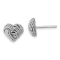 Sterling Silver Rhodium-plated Small Twisted Love Knot Heart Post Earrings, 9 x 9 mm