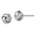 Sterling Silver Rhodium-plated Rope Edged Knot Post Earrings, 10 x 10 mm