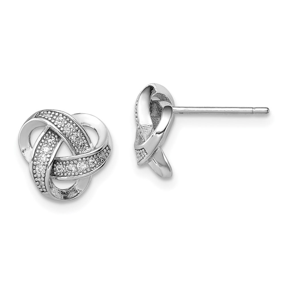 Sterling Silver Rhodium-plated CZ Micropav‚ Love Knot Post Earrings, 10 x 10 mm