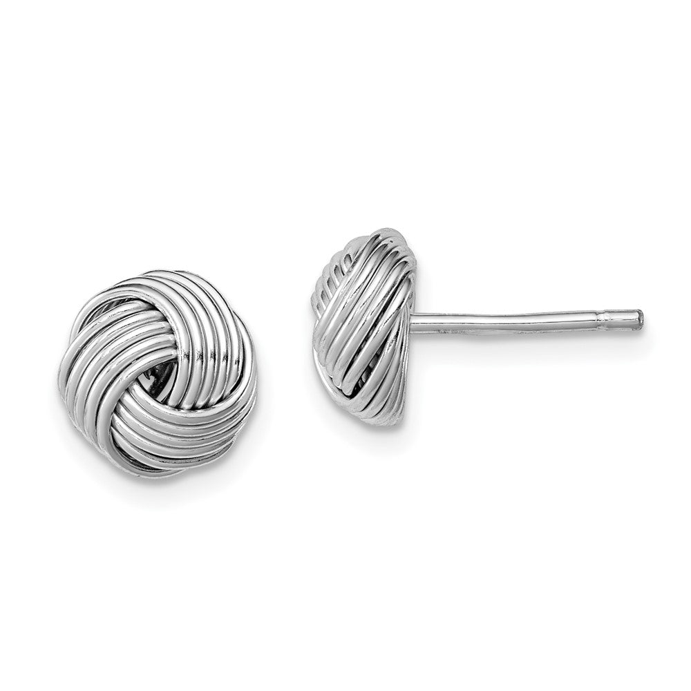 Sterling Silver Rhodium-plated Polished Twisted Knot Bead Post Earrings, 9 x 9 mm