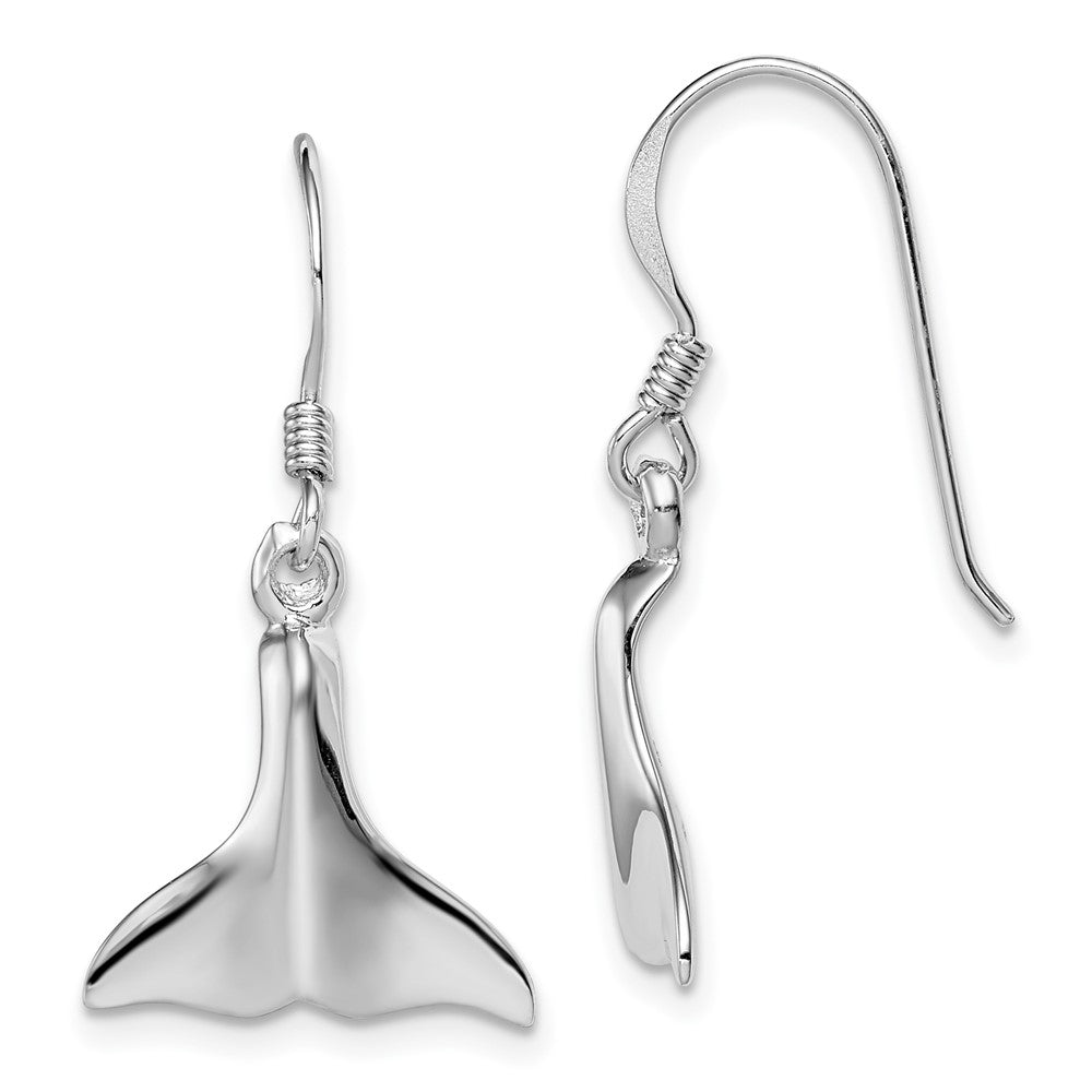 Sterling Silver Rhodium-plated Polished Whale Tail Dangle Earrings, 28 x 15 mm