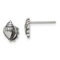 Sterling Silver Polished and Antiqued Sea Shell Post Earrings, 9 x 7 mm