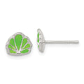 Sterling Silver Polished Enamel Seashell Post Earrings, 7 x 9 mm