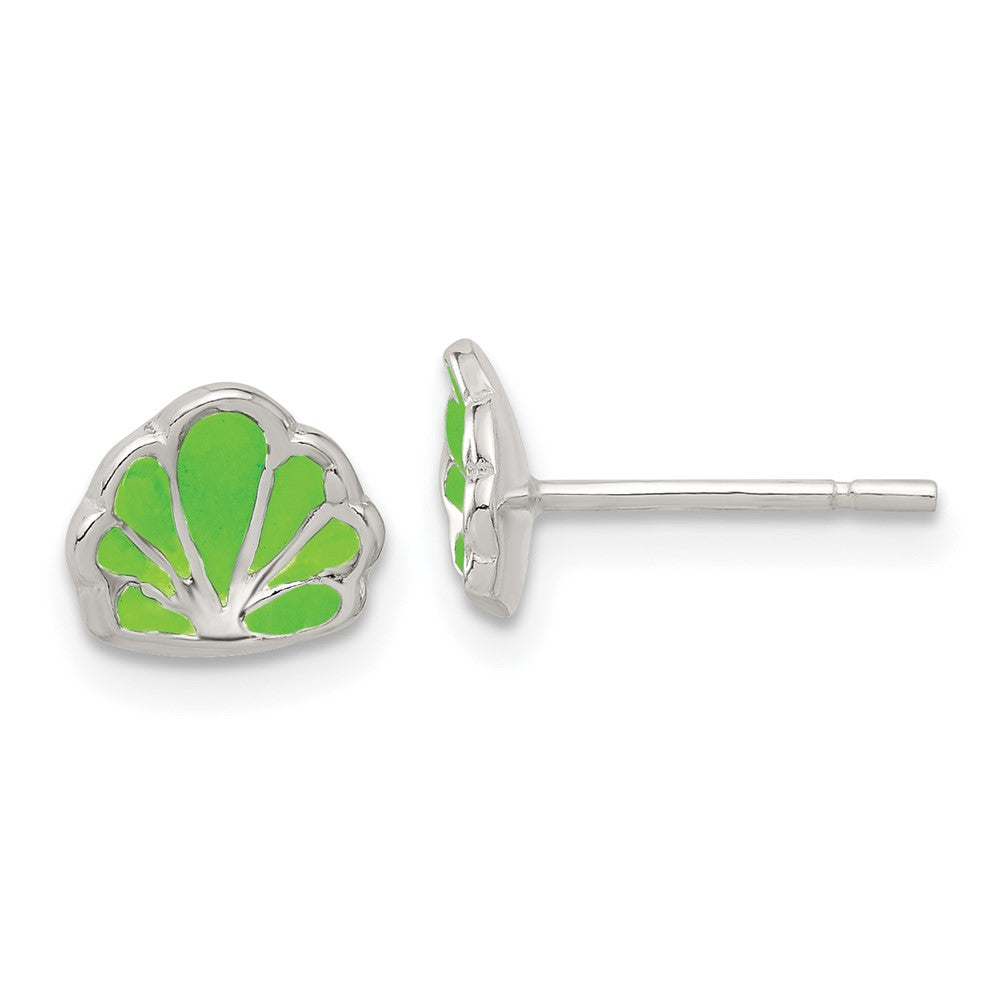 Sterling Silver Polished Enamel Seashell Post Earrings, 7 x 9 mm