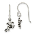 Sterling Silver and Antiqued Frog Shepherd Hook Earrings, 23 x 11 mm