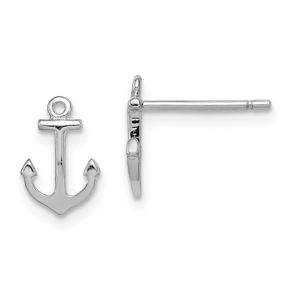 Sterling Silver Rhodium-plated Polished Anchor Post Earrings, 10 x 7 mm