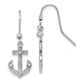 Sterling Silver Rhodium-plated Polished CZ Anchor Shepherd Hook Earrings, 30 x 11 mm