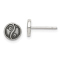 Sterling Silver Polished and Antiqued Yin Yang Sign Post Earrings, 7 x 7 mm