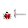 Sterling Silver Polished Enamel Ladybug Childs Post Earrings, 8 x 9 mm