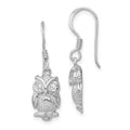 Sterling Silver Rhodium-plated CZ Owl Shepherd Hook Earrings, 29 x 9 mm