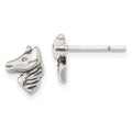 Sterling Silver Polished and Antiqued Horse Post Earrings, 7 x 8 mm