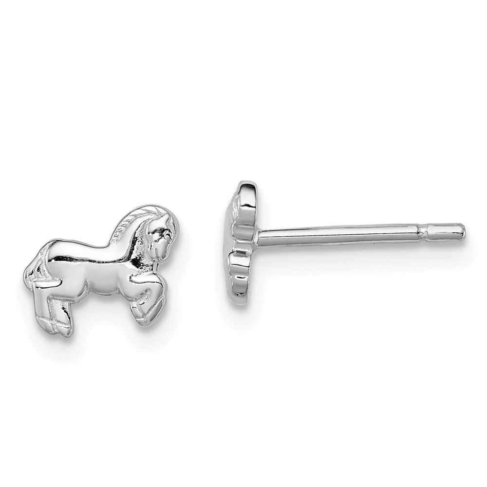 Sterling Silver Rhodium-plated Children's Horse Post Earrings, 8 x 8 mm