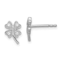 Sterling Silver Rhodium-plated Polished CZ 4 Leaf Clover Post Earrings, 10 x 7 mm
