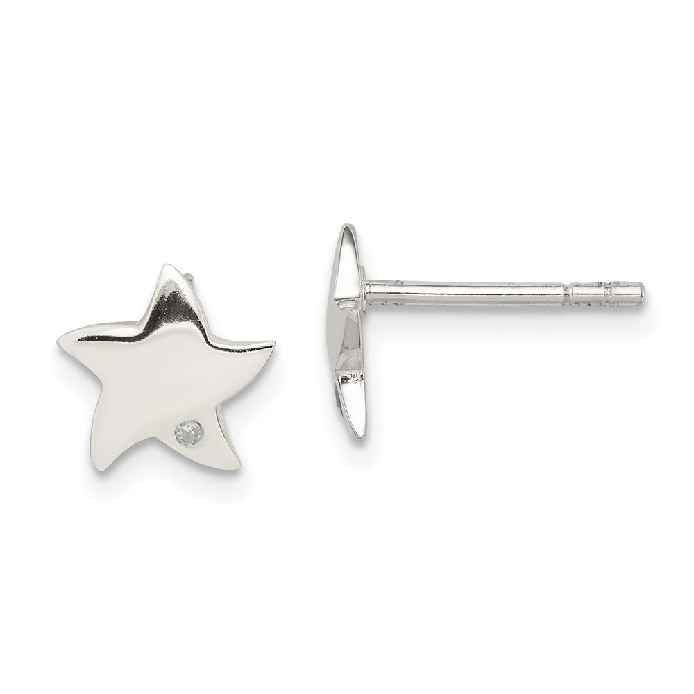 Sterling Silver Diamond Star Post Earrings, 0.01 ct, 9 x 9 mm