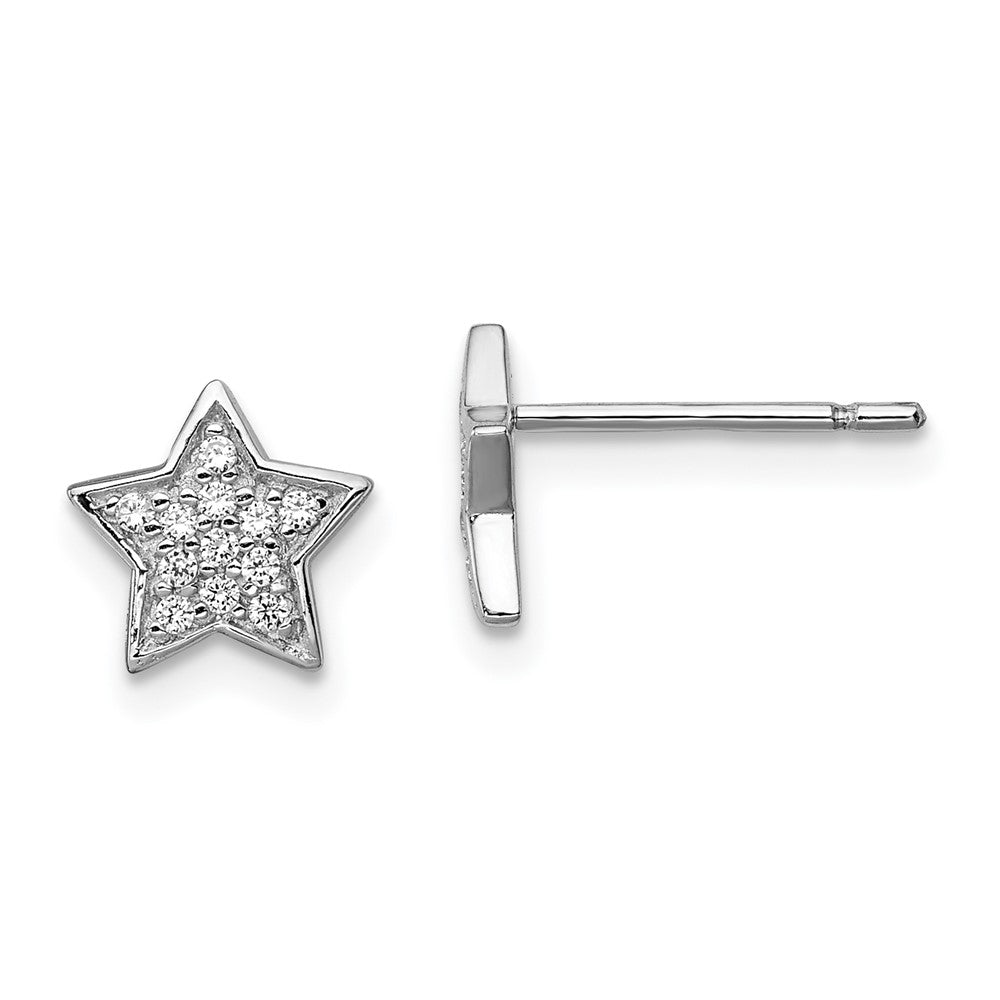 Sterling Silver Rhodium-plated CZ Star Post Earrings, 8 x 9 mm