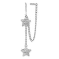 Sterling Silver Rhodium-pated D/C Star Dangle & Earlobe Cuff Earring, 60.5 x 11.75 mm